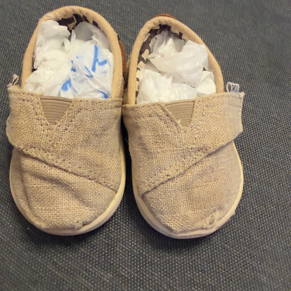 Toms Toddler Bimini Boat Shoes Oatmeal Canvas‎ Slip On Hook Loop Size 4 Tiny